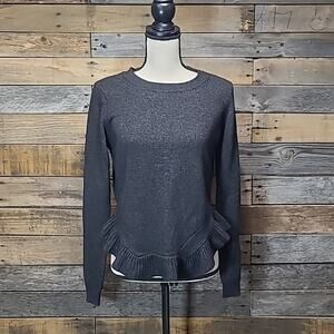 Benedetta B Sweater Wool Cashmere Blend Charcoal Gray Flutter Ruffle Hem size M
